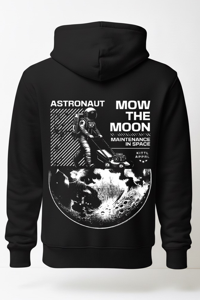 Black hoodie astronaut mow the moon
